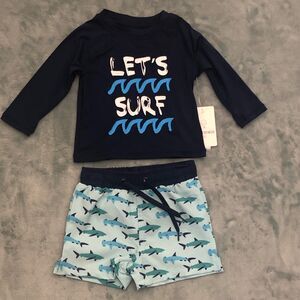 Adventurewear 360 BABY BOY 2PC SWIM SET 9 Months Blue Green Trunks & Top‎